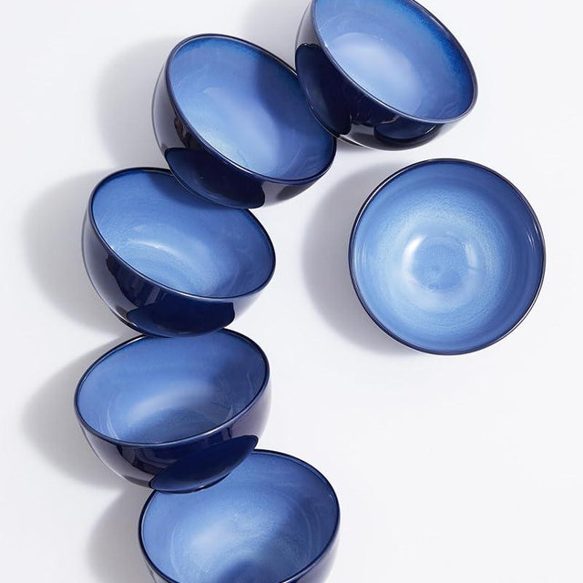 Pokini 22 Oz Ceramic Cereal Bowls, 5.5 Inch Microwave & Dishwasher Safe Lead-free Soup Bowls Light Blue Bowls for Kitchen for Pasta Oatmeal Salad Dessert