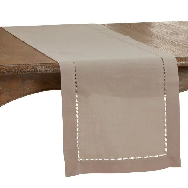 Saro Lifestyle Classic Hemstitch Border Table Runner, Taupe, 16" x 120"