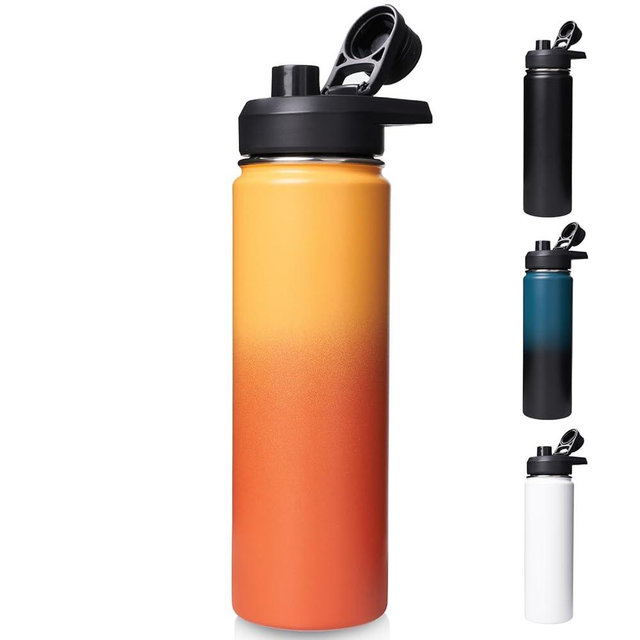 Fijinhom 24 oz Insulated Water Bottle with Handle, 304 Stainless Steel Water Bottles with Wide Mouth, Double Wall Vacuum Sports Water Bottle, BPA Free, Keep Cold and Hot, Yellow&Orange