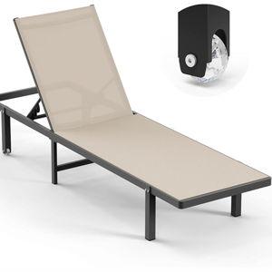 Chaise Lounge Outdoor, Aluminum Pool Lounge Chairs with Wheels, 5 Adjustable Backrest - Easy to Move- Outdoor Lounge Chairs for Deck, Beach, Poolside (Khaki)