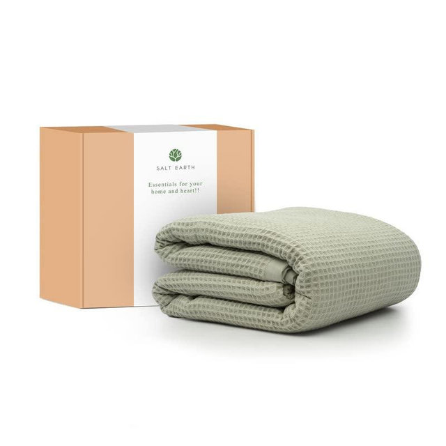 Salt Earth 100% Cotton Throw Blanket 55"x60" Waffle Blanket for Couch, Bed, Sofa, Living Room and Home Decor Lightweight & Comfortable All Season Use Easy to wash, Nature and Skin Friendly (Sea Foam)