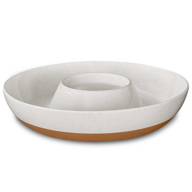 Mora Ceramic Chips and Dip Serving Tray: Large Divided Party Bowl Set for Chips & Salsa, Veggies & Dip, Fruit, Snacks, Entertaining, Hosting, etc. Minimalist Design for the Modern Hostess - White