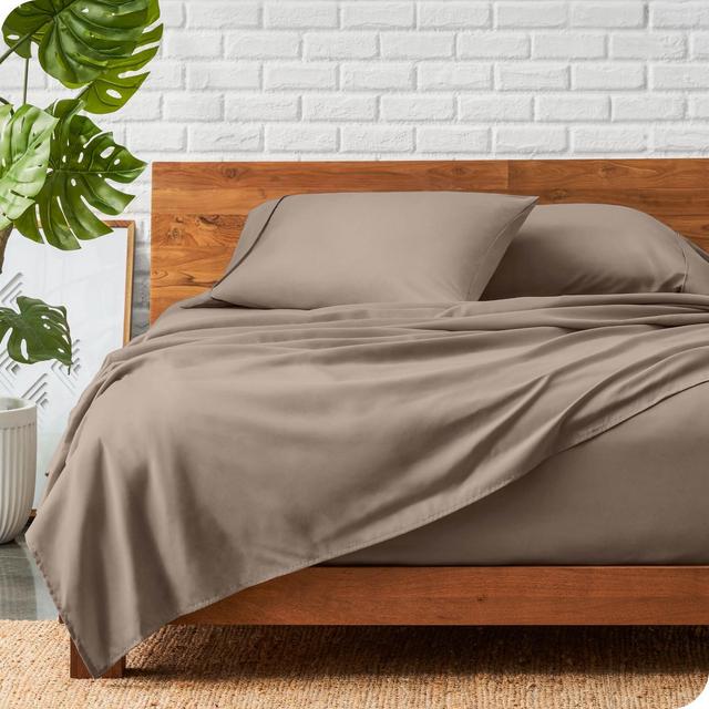 Queen Taupe 4 Piece Ultra-Soft Double Brushed Sheet Set by Bare Home