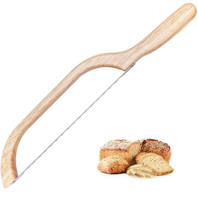 YAPULLYA Wooden Bread Bow Knife, Sourdough Bread knife Cutter for Homemade Bread, 15.7" Serrated Bagel Knife, Kitchen Gift for Baker