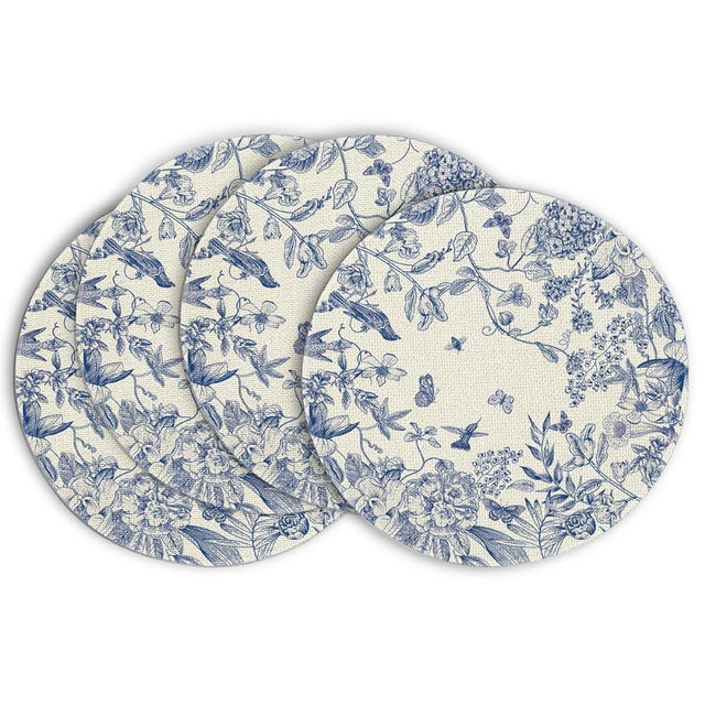 Artoid Mode Hydrangea Flowers Branches Chinoiserie Spring Placemats Set of 4, 15 Inch Round Table Mats for Dining Decoration