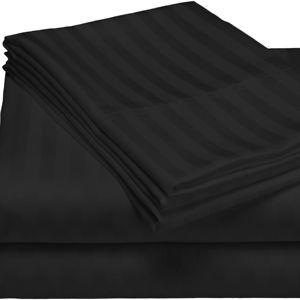 1200 Thread Count 100% Egyptian Cotton Superior Wrinkle Resistant 4PC Stripe Bed Sheet Set (King, Black)