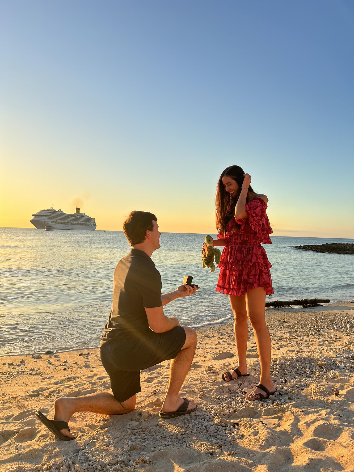 Court got Anna to beach to propose by telling her there was a sea turtle (her favorite animal) close to shore. To her surprise it was a stuffed animal sea turtle!