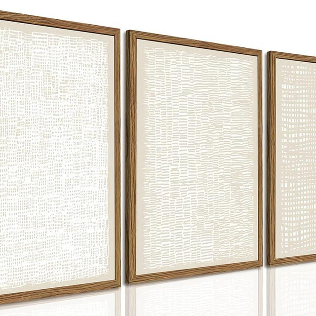 Neutral Beige Wall Art Set of 3, Mid Century Beige and White Wall Decor, Minimalist Modern Abstract Poster Canvas Prints Picture Artwork for Bedroom Living Room 16x24 inch Framed