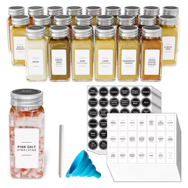 SpaceAid® 24 Pcs 4oz Spice Jars with 378 Labels,Empty 4oz Glass Spice Bottles