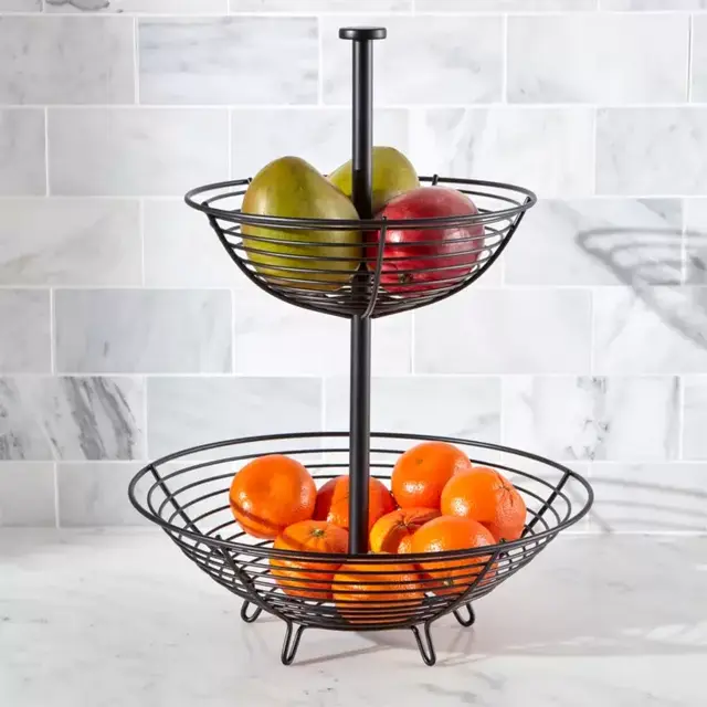 Carter 2-Tier Matte Black Fruit Basket