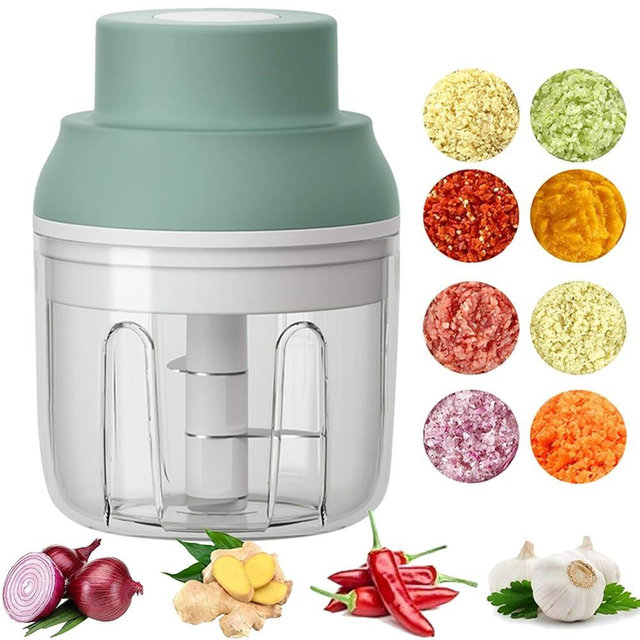 Electric Mini Food Chopper,250ML Portable Garlic Chopper with USB Charging Function, Mini Food Slicer for Onion Vegetables Chili Ginger Meat Nuts Fruits Salad (Green)