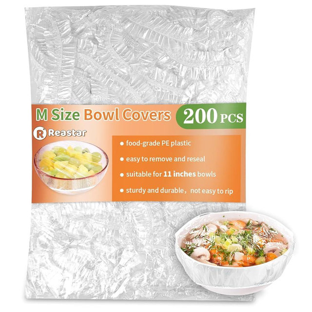 200 Pcs Bowl Covers for Bread Proofing, Plastic Shower Caps for Sourdough Bread, Food Covers Stretch Reusable Elastic, Keep Food Fresh and Dust Away