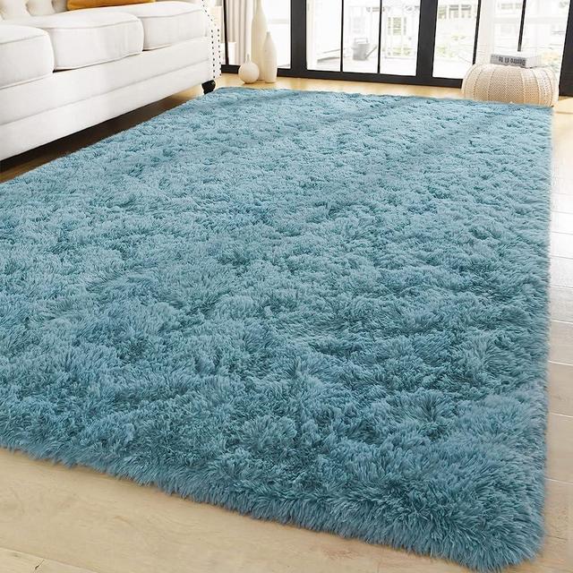 YJ.GWL Soft Area Rugs for Living Room Bedroom Plush Fluffy Rug 5x8 Feet, Turquoise Green Shag Rug Carpet Non Shedding for Nursery Playroom Dorm, Indoor Modern Fuzzy Rug for Kids Girls Room Home Decor