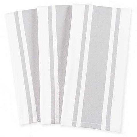 Heavyweight Cotton 3-Pack Striped Kitchen Towels in Silver