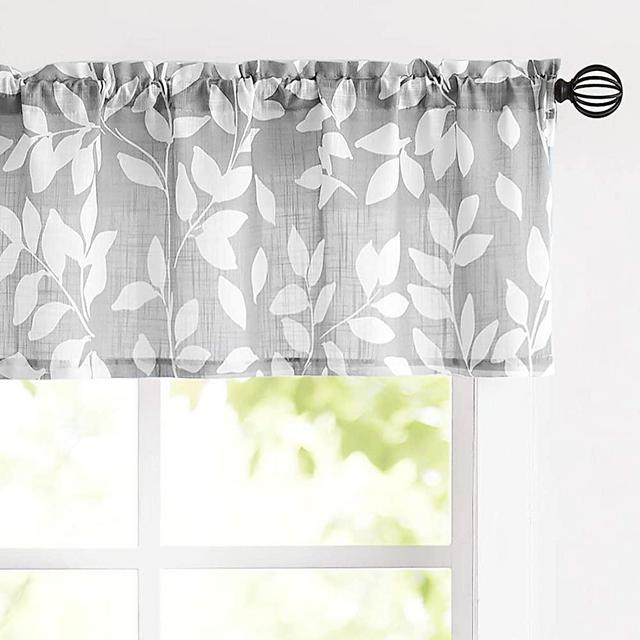 Treatmentex Grey Valance Curtain for Windows Leaf Print White Window Valances 52" by 15" Long 1 Panel
