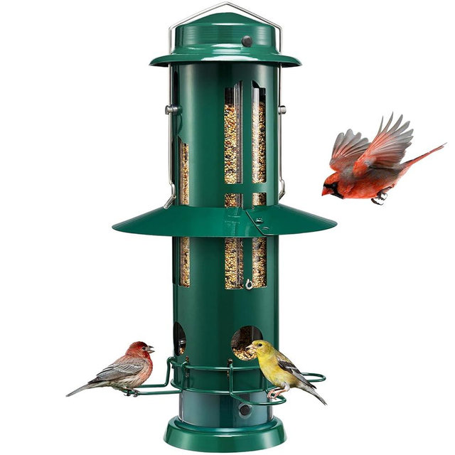 Kingsyard Squirrel Proof Bird Feeder for Outdoors Hanging, Metal Wild Bird Feeders with Removable Base and Baffle, Easy to Clean & Refill, 3 lbs Large Seed Capacity, Dark Green