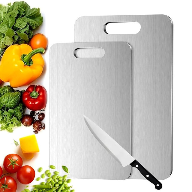 Titanium Cutting Boards for Kitchen, Food Grade 304 Stainless Steel Cutting Board Set for Meat Fruit and Vegetable (15.1 * 11 & 13.4 * 9 Inch)
