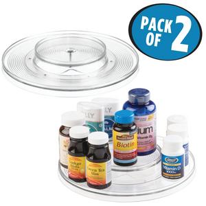 mDesign Double-Tier Turntable Organizer for Kitchen Pantry and Cabinets - Pack of 2, Clear