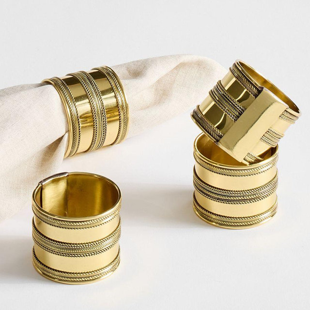 Etched Bangle Napkin Rings, Set of 4 - Gold