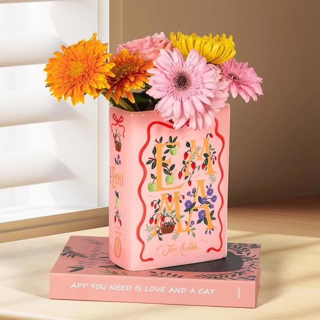 Book Vase, Ceramic Flower Vase Modern Decorative Home Decor Gift Idea Unique Bookshelf Decor for Home, House Warming,Office， Dining Table，Living Room (Emma)