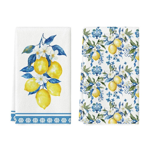 Artoid Mode Lemon Flowers Floral Summer Kitchen Towels Dish Towels, 18x26 Inch Seasonal Decoration Hand Towels Set of 2