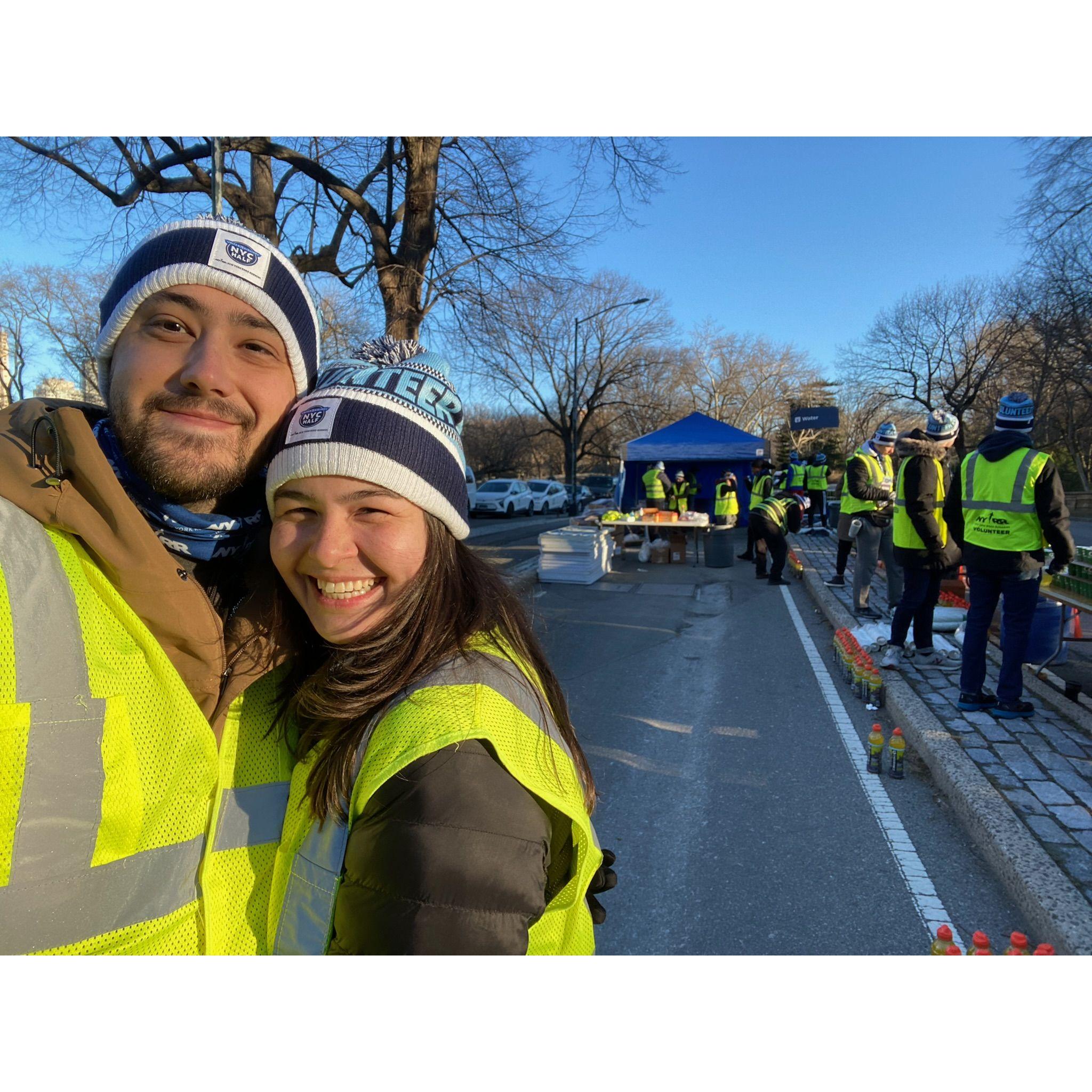 We secured our entry to the NYC Marathon by completing the 9+1 program (running 9 races and volunteering at 1 race). We picked a VERY cold volunteer opportunity at the United Airlines Half!