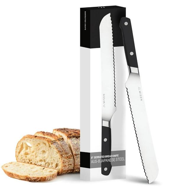 Misen Serrated Bread Knife - 8 Inch, High Carbon Stainless Steel, Japanese AUS10 - For Sourdough, Challah, Watermelon - Bread Slicer Knife - Black
