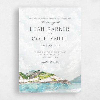 Light Teal, Grey Wedding Invitation - Sorrentine Portrait
