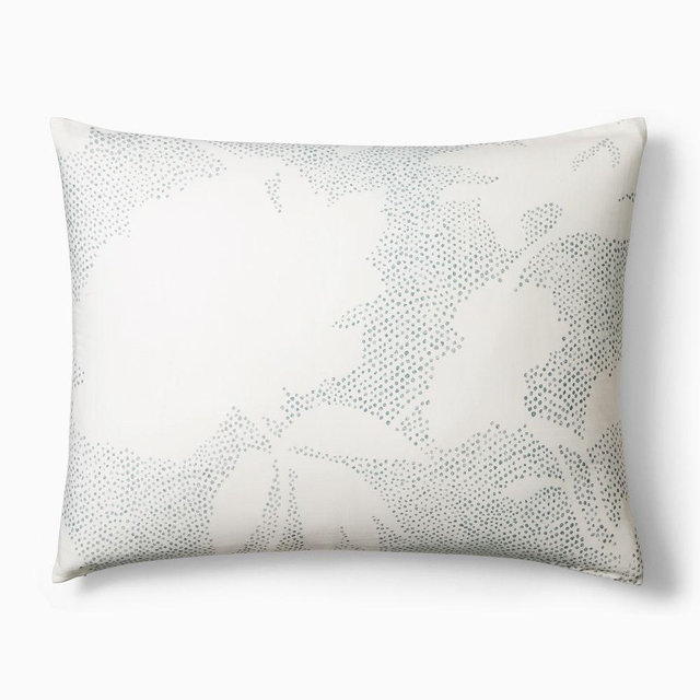 Silhouette Dotted Floral Duvet, Standard Sham, Chambray