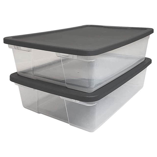 HOMZ Snaplock Clear Storage Bin with Lid, Medium-28 Quart, Grey, 2 Count