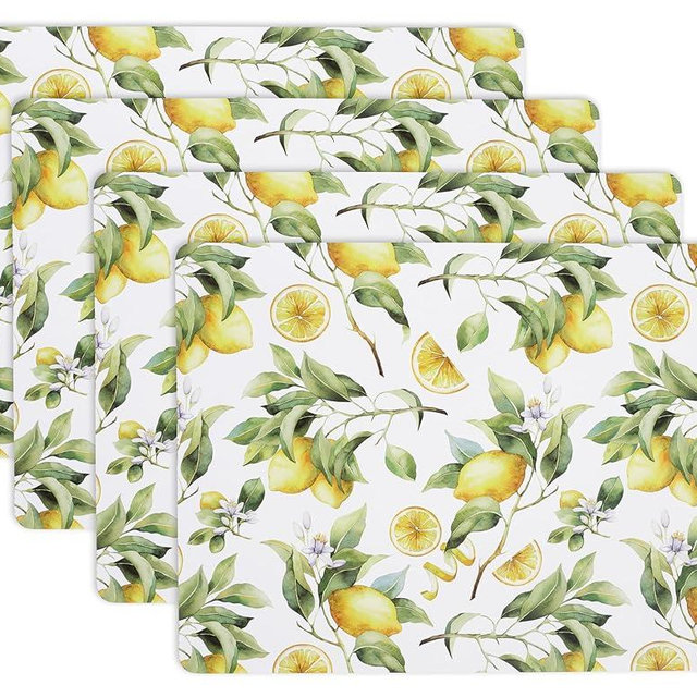 KAF Home Cork Placemats 16 x 12-Inch Set of 4 Chateau (Watercolor Lemons)