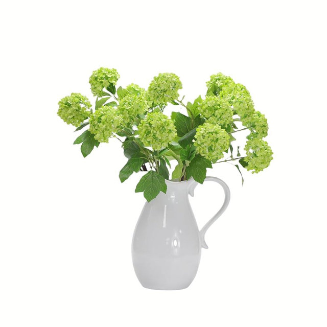 EUEUZLT Hydrangea Artificial Flowers Fake Hydrangeas - Silk Flowers 4 Pack 28 Inch Long with 12 Real Touch Blooms, Snowball Viburnum for Wedding and Home Decor (Green)