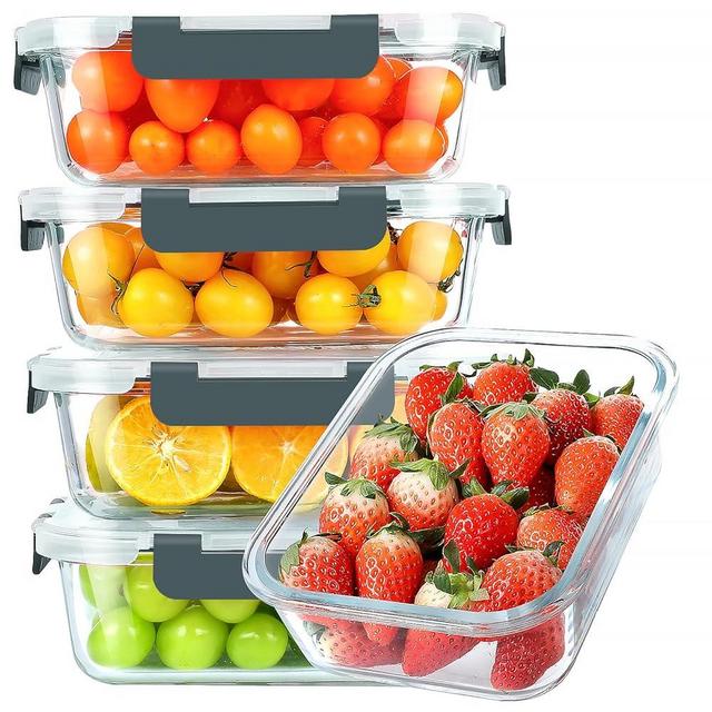 KOMUEE 30 oz 5 Pack Glass Meal Prep Containers, Glass Storage Containers with Lids - Dishwahser, Microwave, Oven and Freezer Safe