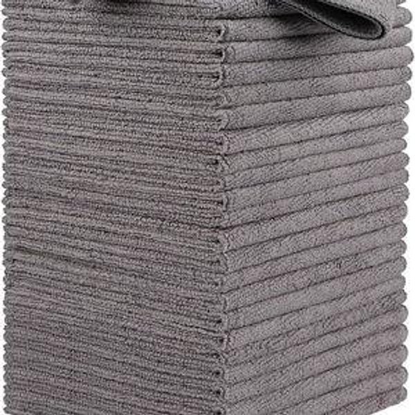 GRAY HOMEXCEL Microfiber Cleaning Cloths, 24 Pack Cleaning Towels for Kitchen, Lint Free, Scratch-Free, Highly Absorbent, and Reusable Cleaning Rags for House, Window and Glass, Cars, 11.5 X11.5 inch, Grey