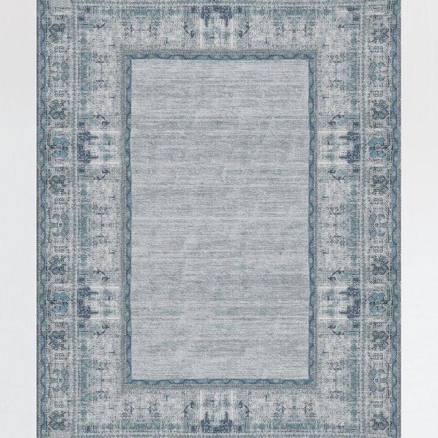 Vintage Daisy Bordered Blue Rug