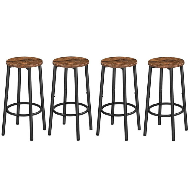 HOOBRO Bar Stools Set of 4, Counter Height Stools, Kitchen Round Height Stools, Bartools with Metal Frame and Smooth Top, for Kitchen, Bar, Cafe, Dining Room, Rustic Brown and Black BF03BYP401N1