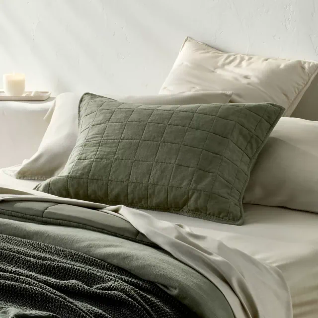 Standard Heavyweight Linen Blend Quilt Sham Olive Green - Casaluna™