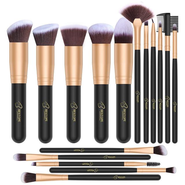 BESTOPE Makeup Brushes 16 PCs Makeup Brush Set Premium Synthetic Foundation Brush Blending Face Powder Blush Concealers Eye Shadows Make Up Brushes Kit (Black Gold)