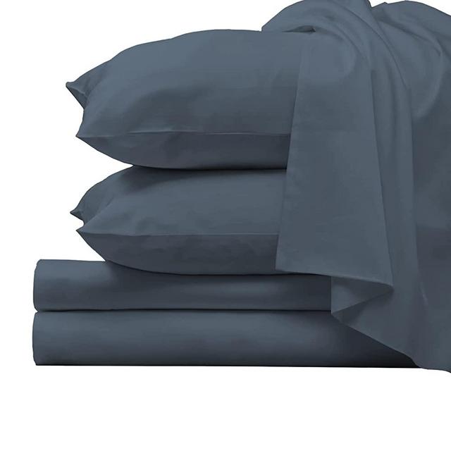 1000 Thread Count Sheet Set, 100% Long Staple Pure Cotton Dark Blue Queen Sheets, Luxurious Smooth Sateen Weave Breathable Sheets fit Upto 15 inch Deep Pockets (Dark Blue Queen 100% Cotton Sheets)