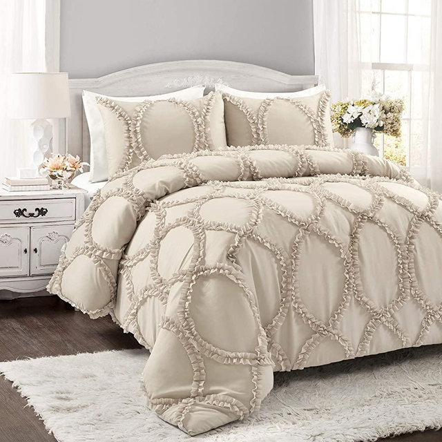 Lush Decor Avon 3 Piece Comforter Set, King, Neutral