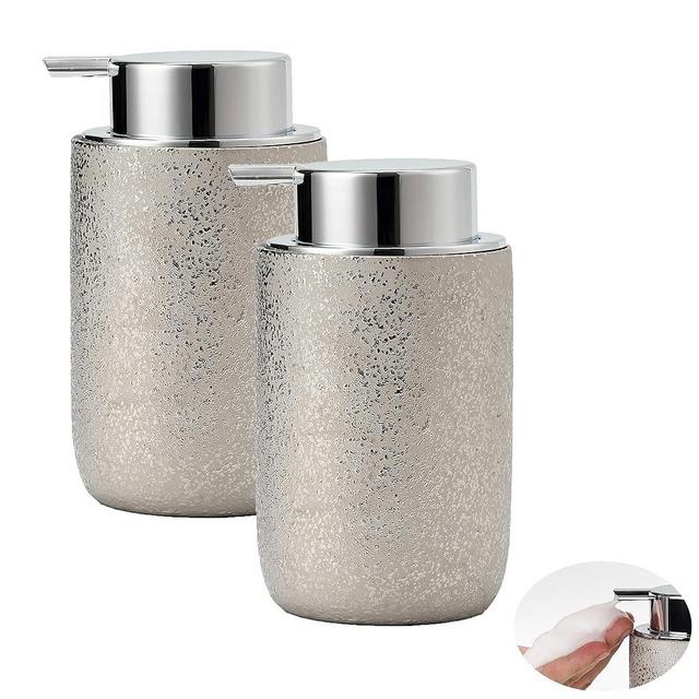 GIRLUFO 2pcs Foaming Soap Dispenser Set,Foaming Hand Soap Dispenser for Countertop,12oz Bathroom Soap Dispenser Set with Foam Pump,Luxury Kitchen Soap Dispenser for Dish Soap(Silver&Ceramic)