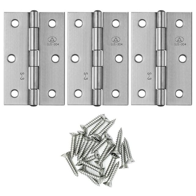 Adiyer 3pcs 304 Stainless Steel 3-inch Folding Butt Hinges Home Furniture Hardware Door Hinges for Door Case Lid Wooden Box Chest (75mm x 50mm x 1.5mm)