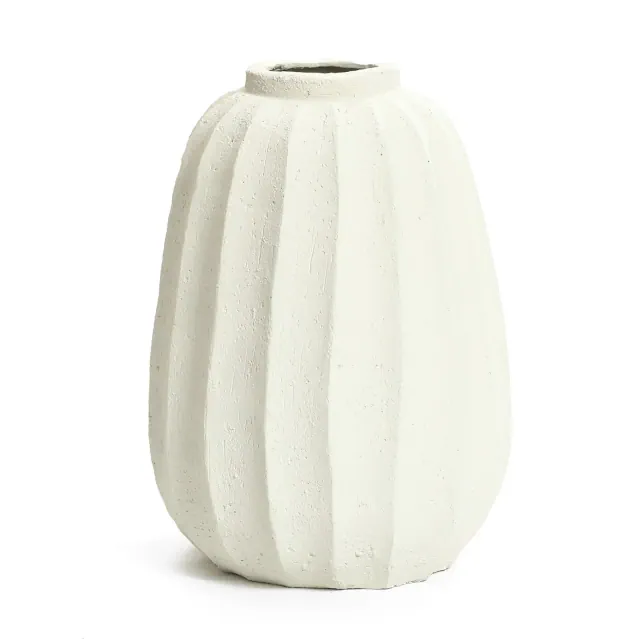 LuxenHome Off White MgO Round Modern Fluted Vase Off-White