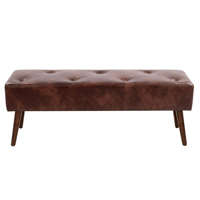 Furniliving 44 Inch Tufted Bench, Leather Footrest Bedroom Bench Seat, Upholstered Leather Indoor Bench Beathable Fabrics Ottoman Bench with X-Shaped Wood Legs for Kitchen, Solid Wood Indoor Bench