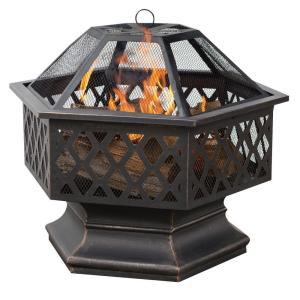 24 in. Diameter Hex Shaped Lattice Fire Pit in Oil Rubbed Bronze