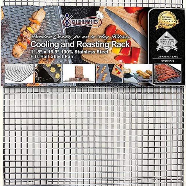 KITCHENATICS Professional Grade Stainless Steel Cooling and Roasting Wire Rack Fits Half Sheet Baking Pan for Cookies, Cakes Oven-Safe for Cooking, Smoking, Grilling, Drying - Heavy Duty Rust-Proof