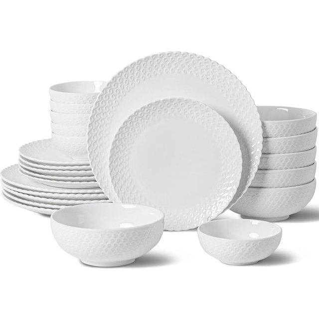 HOMBENE Dinnerware Sets, 24 Piece Plates and Bowls Sets, Porcelain Dinner Set with Plates, Modern Dish Set Bowls, Sofia Dishes Set for 6