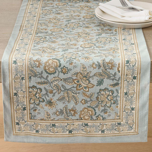 Brooke Block Print Cotton Table Runner - Blue Multi
