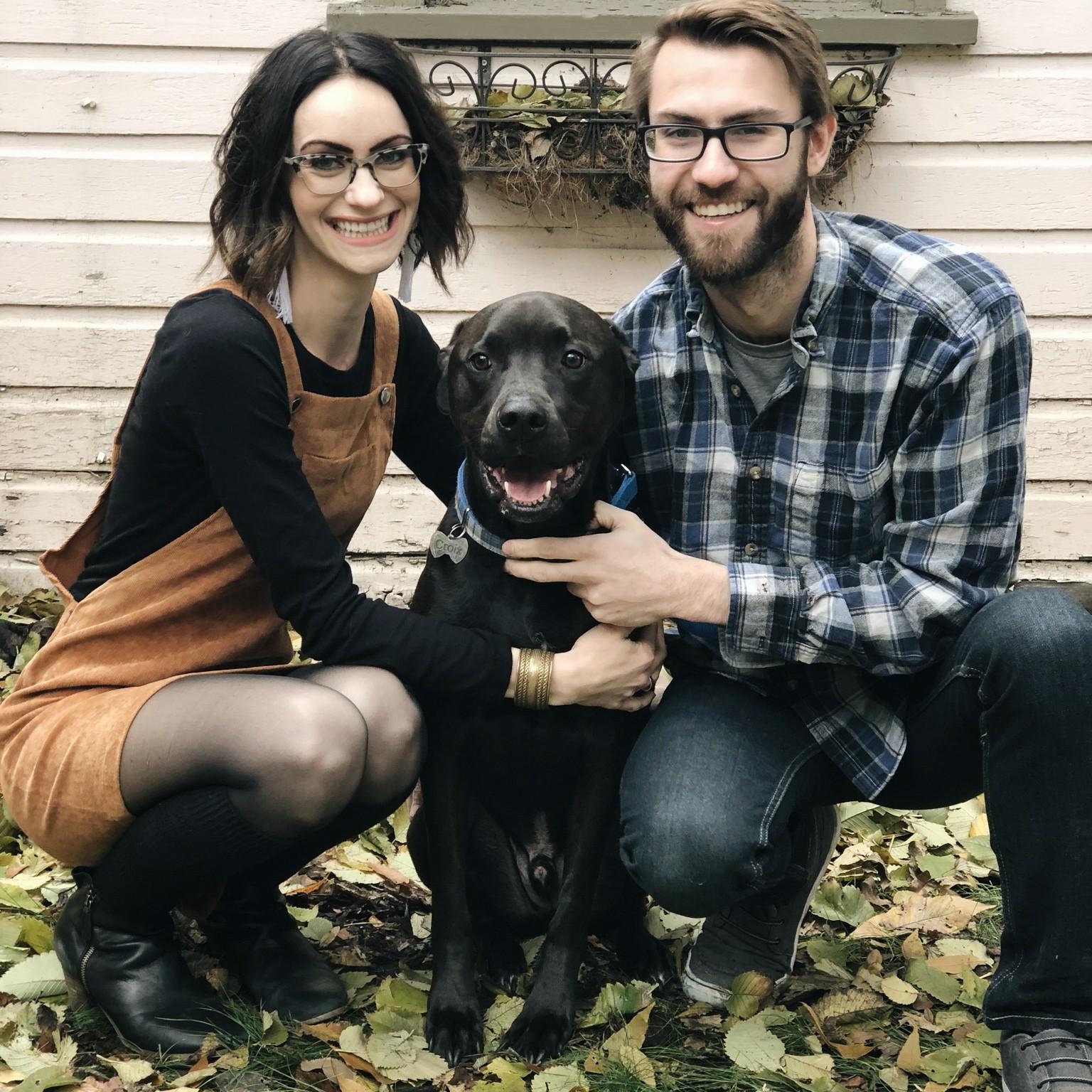 Family picture with our first dog, Croix, on our one year meetaversary, October 2018.