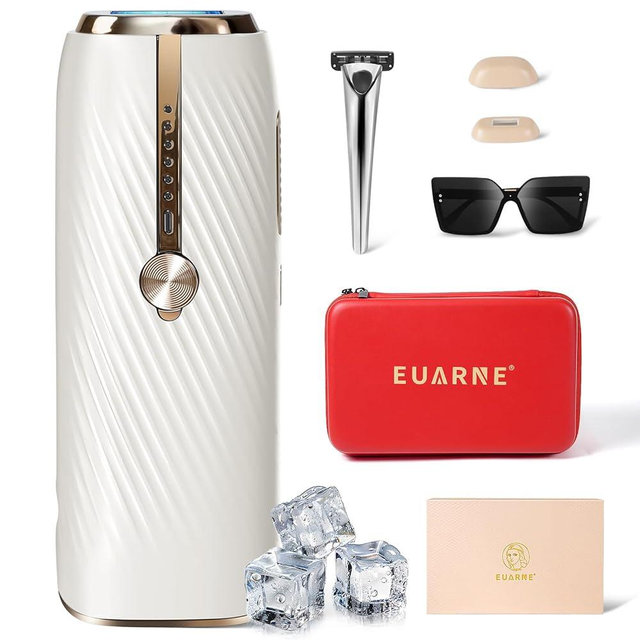 Laser Hair Removal with Ice Cooling, IPL Hair Removal Device Painless, EUARNE Home Use Facial Hair Removal for Women, Dual Lights, Effective in 2 Weeks, Body & Face Epilator, Storage Bag for Travel.